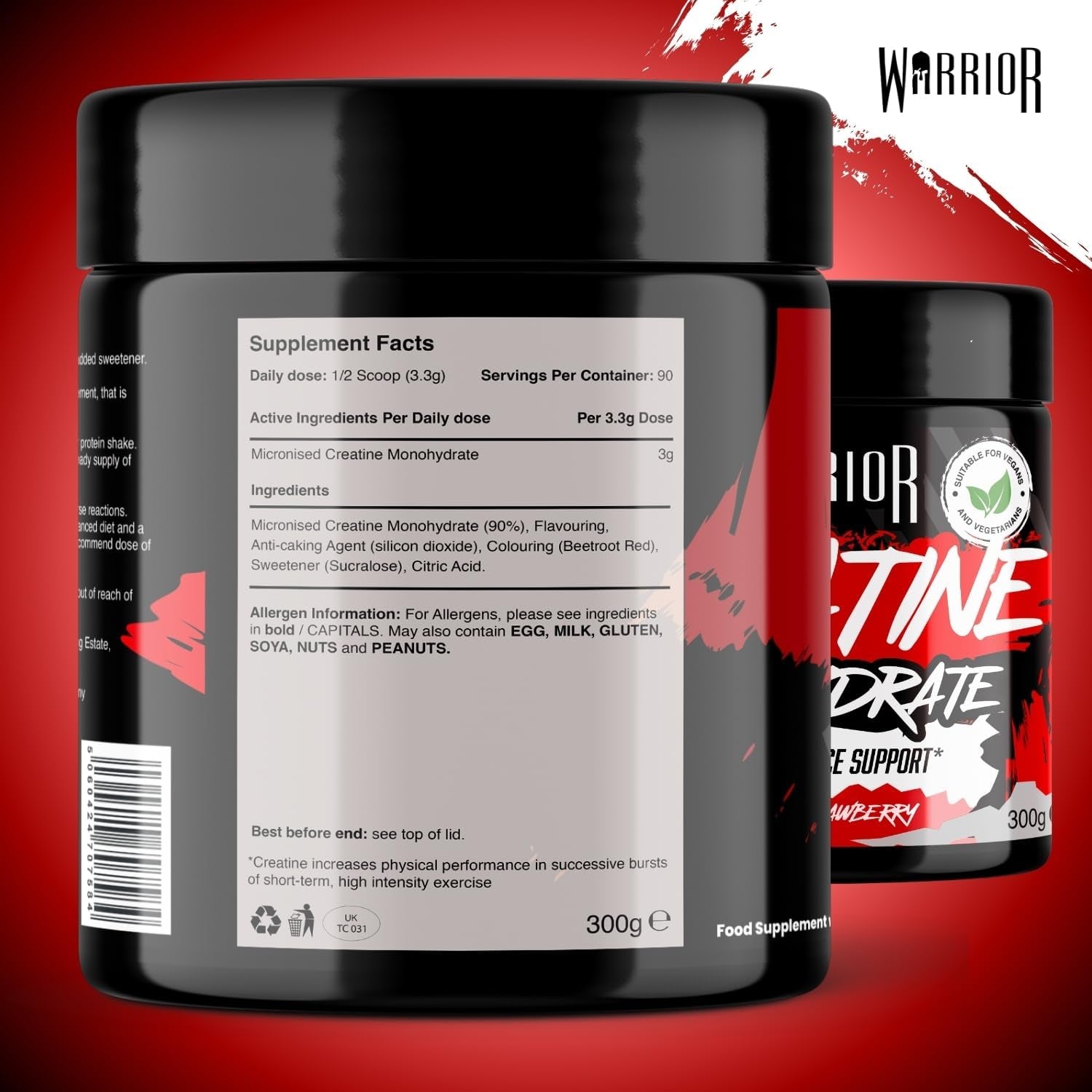 Flavoured Creatine Monohydrate Powder 300G (90 Servings) – Creatine Powder Drink, Creatine for Performance, Strength & Recovery (Not Creatine Gummies or Tablets) – Savage Strawberry
