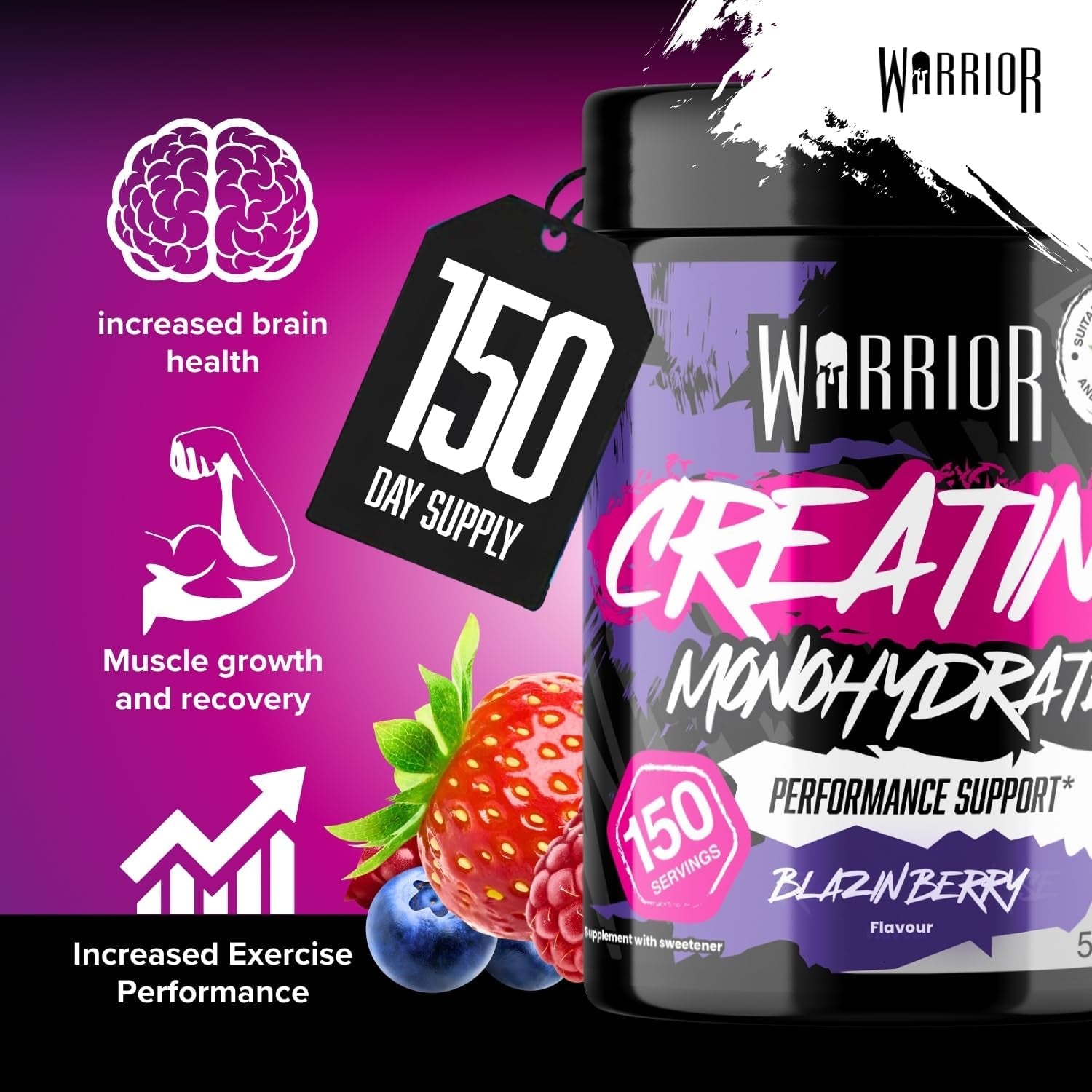 Flavoured Creatine Monohydrate Powder 500G (150 Servings) – Creatine Powder Drink, Creatine for Performance, Strength & Recovery (Not Creatine Gummies or Tablets) – Blazin Berry