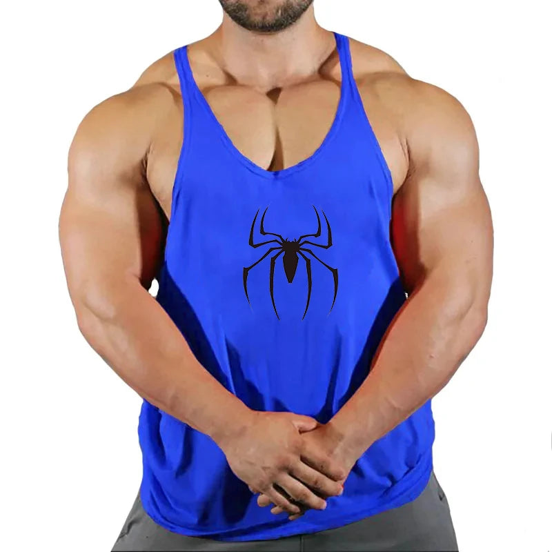 Spider Print Fitness Tank Top Fitness Shirt Muscle Men&