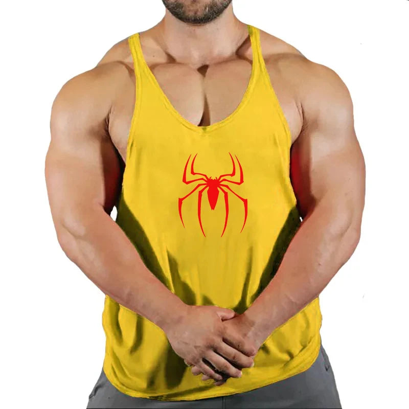 Spider Print Fitness Tank Top Fitness Shirt Muscle Men&