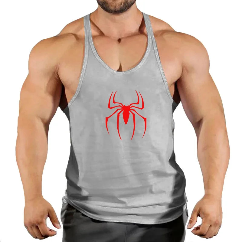Spider Print Fitness Tank Top Fitness Shirt Muscle Men&