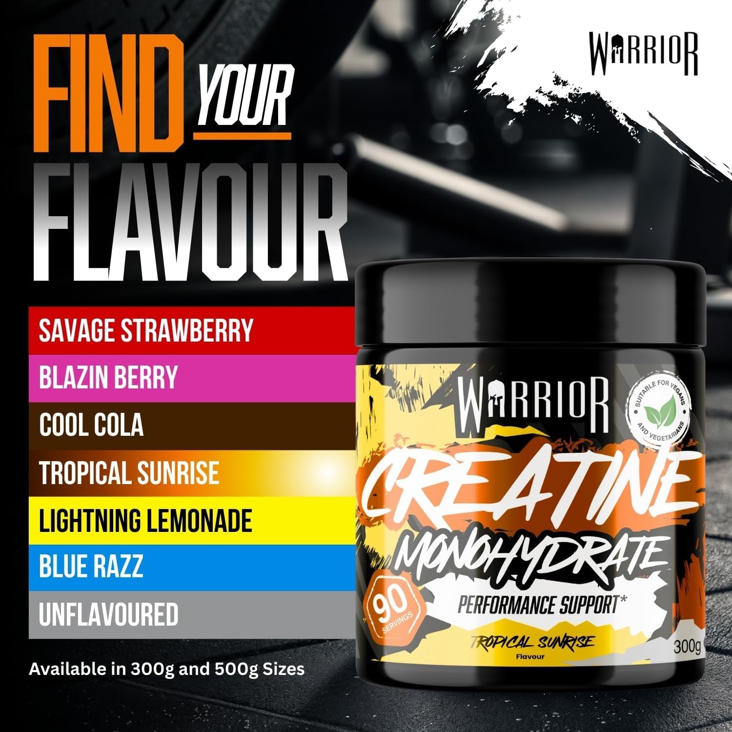 Flavoured Creatine Monohydrate Powder 300G (90 Servings) – Creatine Powder Drink, Creatine for Performance, Strength &amp; Recovery (Not Creatine Gummies or Tablets) – Tropical Sunrise