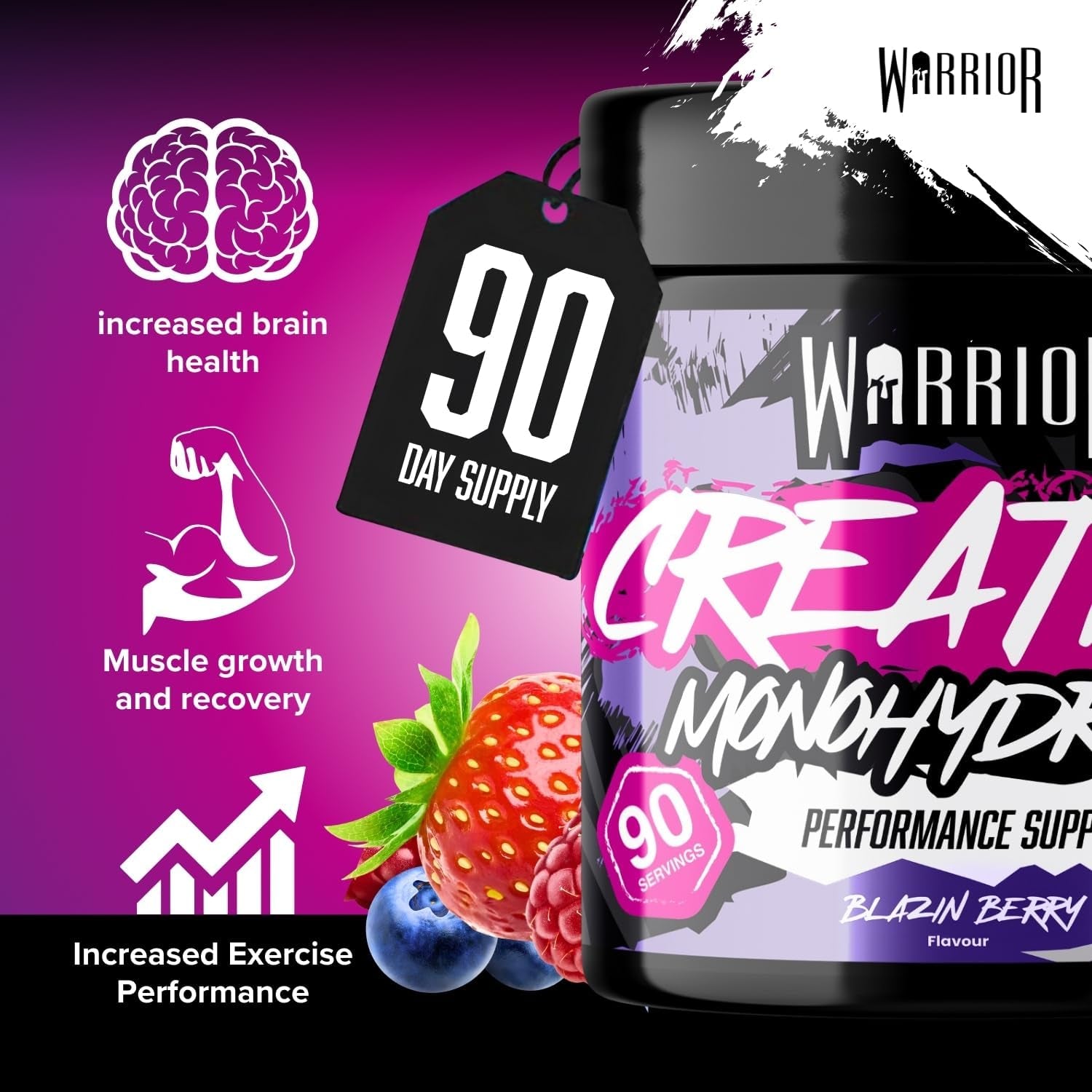 Flavoured Creatine Monohydrate Powder 300G (90 Servings) – Creatine Powder Drink, Creatine for Performance, Strength &amp; Recovery (Not Creatine Gummies or Tablets) – Blazin Berry