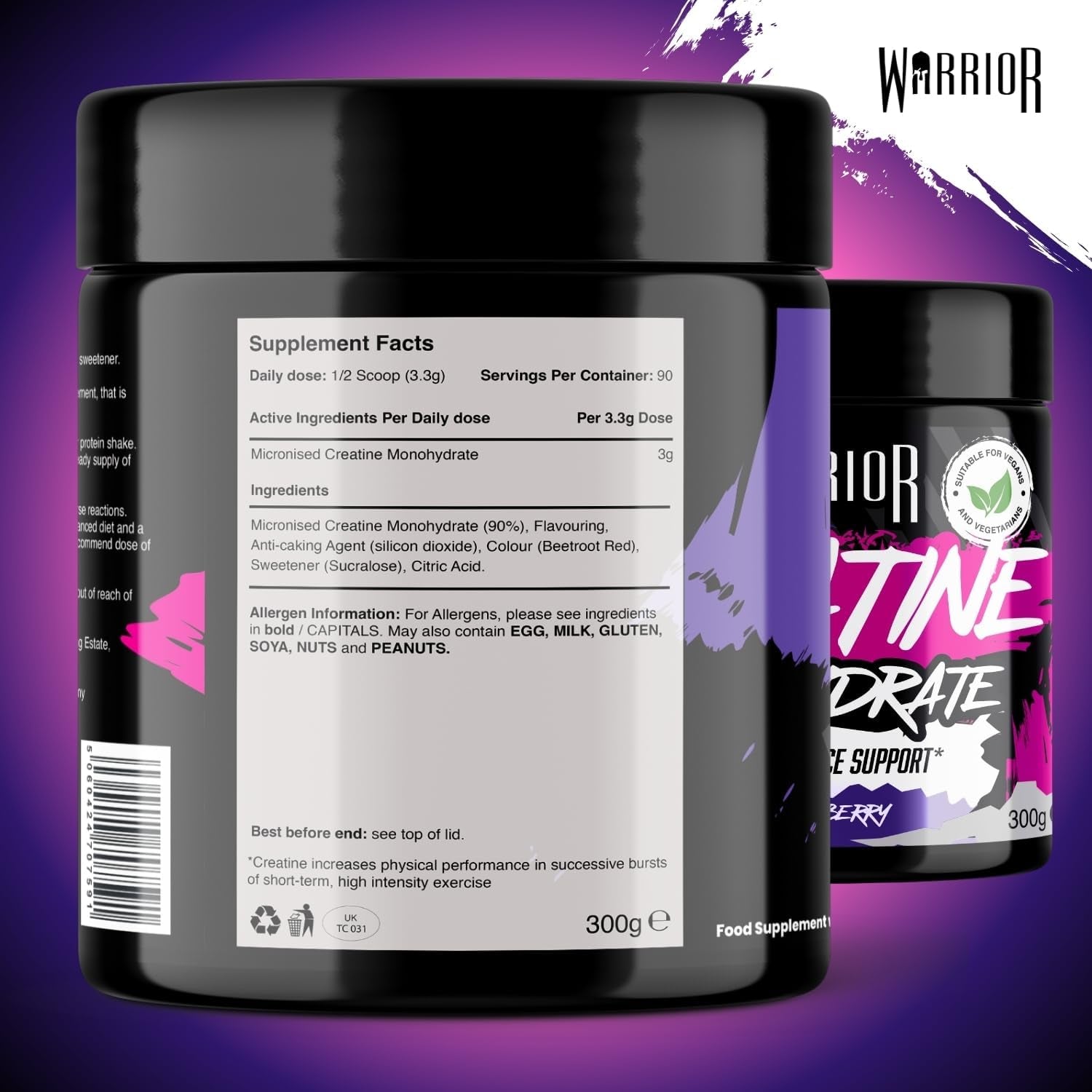 Flavoured Creatine Monohydrate Powder 300G (90 Servings) – Creatine Powder Drink, Creatine for Performance, Strength &amp; Recovery (Not Creatine Gummies or Tablets) – Blazin Berry