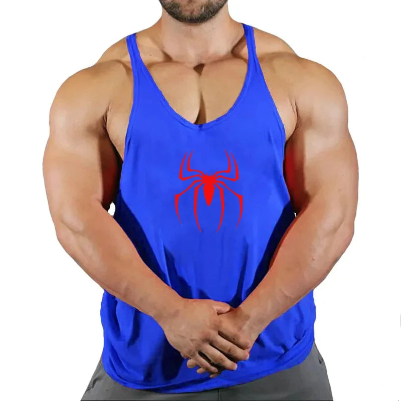 Spider Print Fitness Tank Top Fitness Shirt Muscle Men&