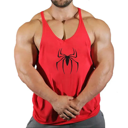 Spider Print Fitness Tank Top Fitness Shirt Muscle Men&