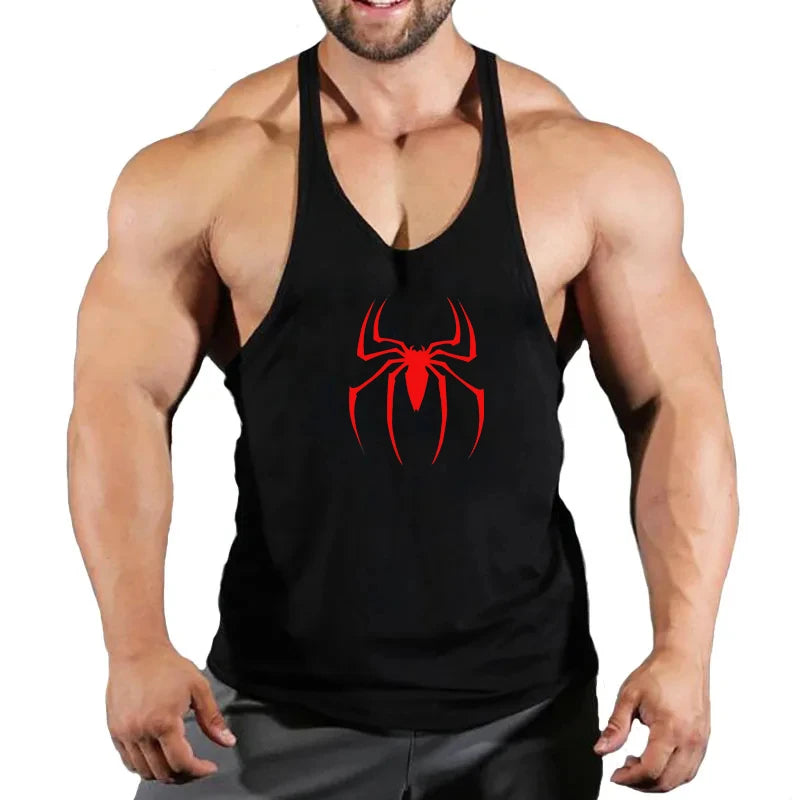 Spider Print Fitness Tank Top Fitness Shirt Muscle Men&