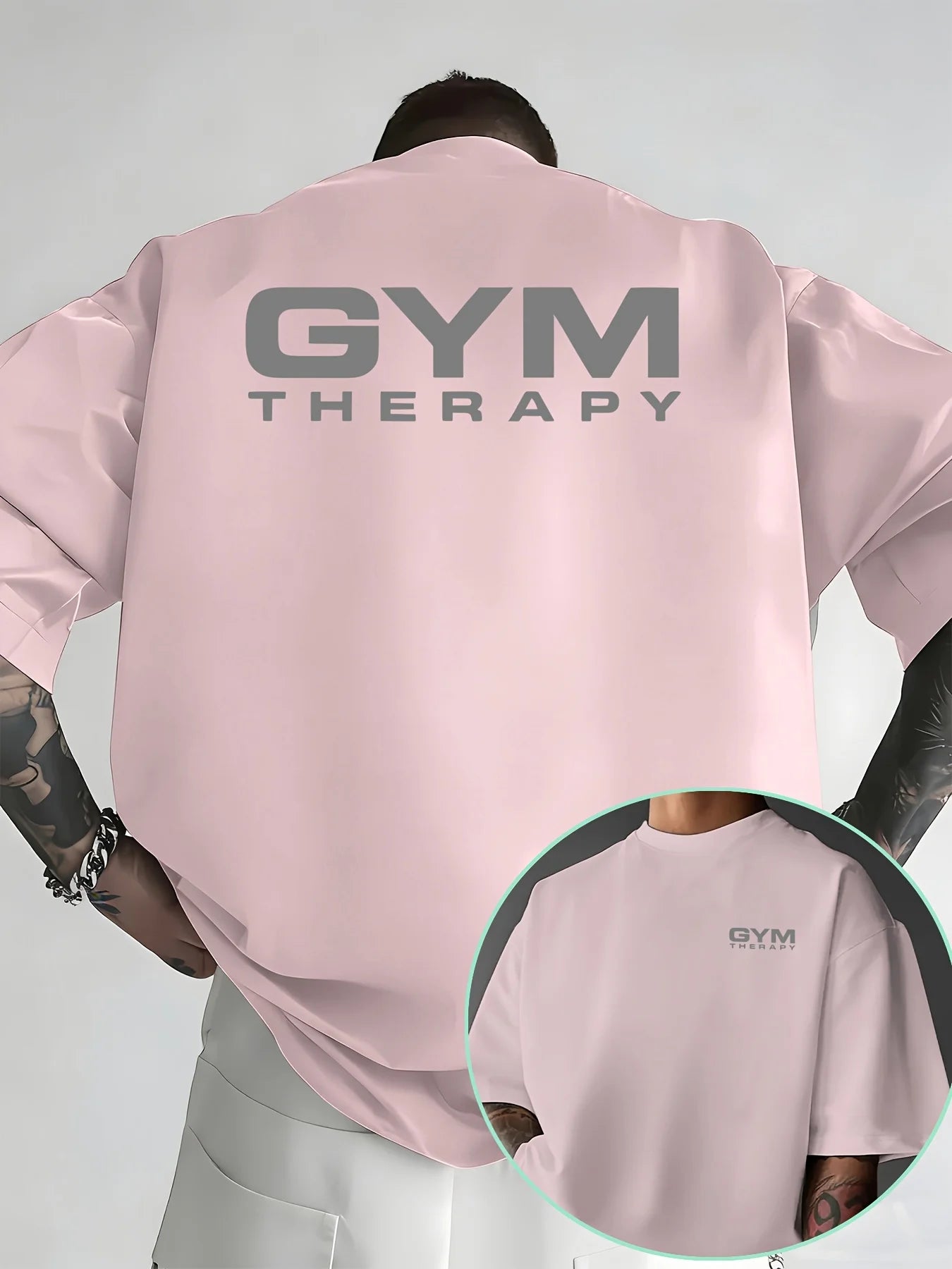 "Gym Therapy" Minimalist Print on Premium 100% Cotton Mens T Shirt Perfect for Summer Workout &amp; Casual Street Style