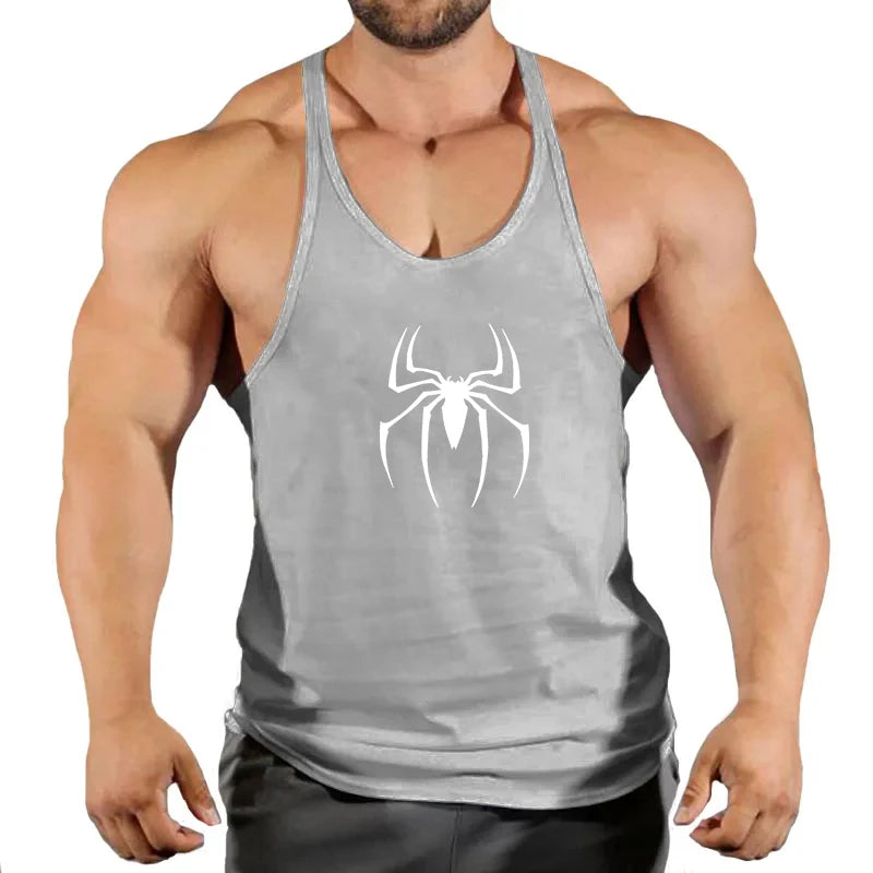 Spider Print Fitness Tank Top Fitness Shirt Muscle Men&