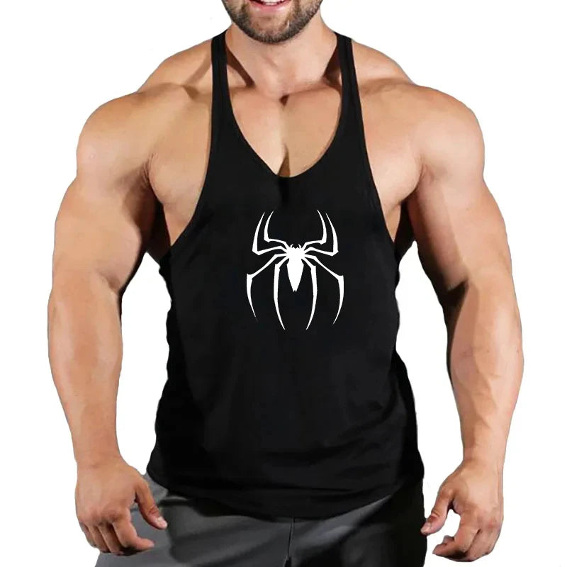 Spider Print Fitness Tank Top Fitness Shirt Muscle Men&