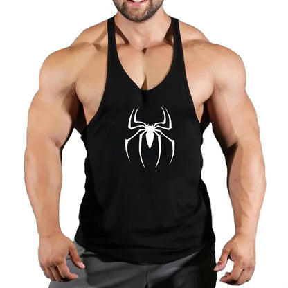 Spider Print Fitness Tank Top Fitness Shirt Muscle Men&