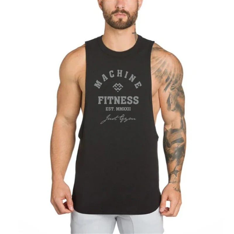 Gym Bodybuilding Workout Fitness T-Shirts Mens Casual Sport Sleeveless Singlets Summer Running Cotton Breathable Loose Tank Tops