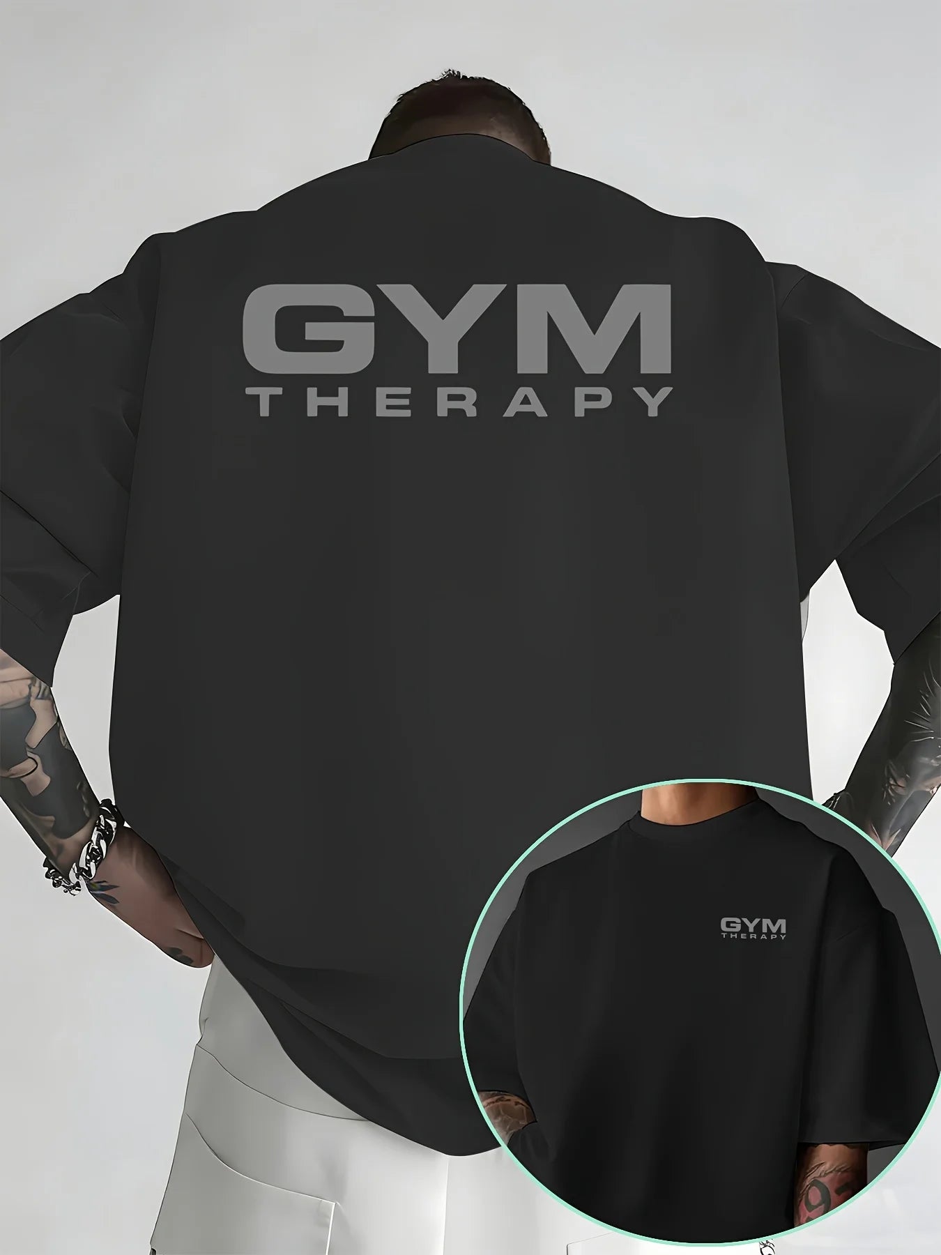 "Gym Therapy" Minimalist Print on Premium 100% Cotton Mens T Shirt Perfect for Summer Workout &amp; Casual Street Style