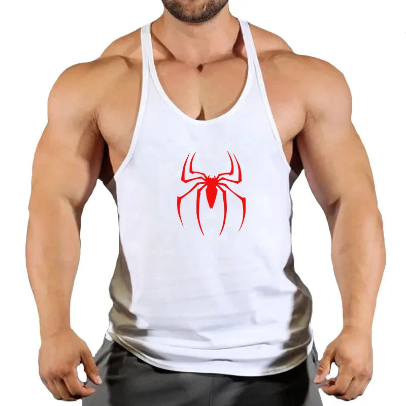 Spider Print Fitness Tank Top Fitness Shirt Muscle Men&