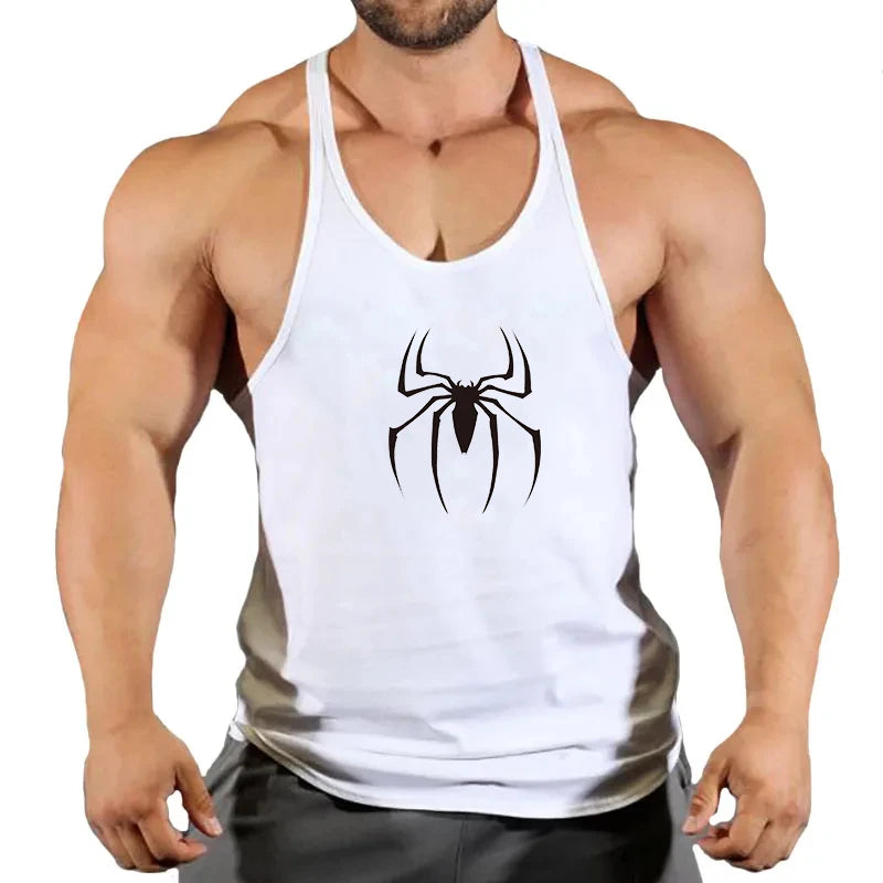 Spider Print Fitness Tank Top Fitness Shirt Muscle Men&