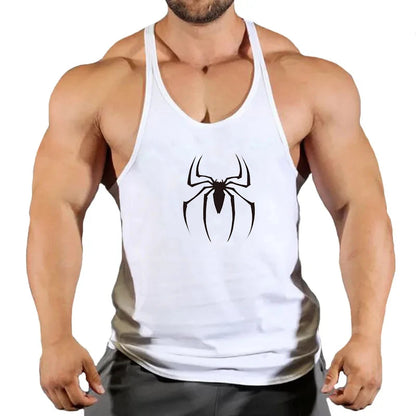 Spider Print Fitness Tank Top Fitness Shirt Muscle Men&