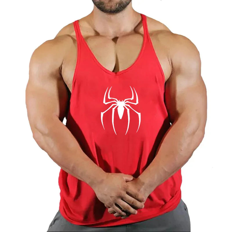Spider Print Fitness Tank Top Fitness Shirt Muscle Men&