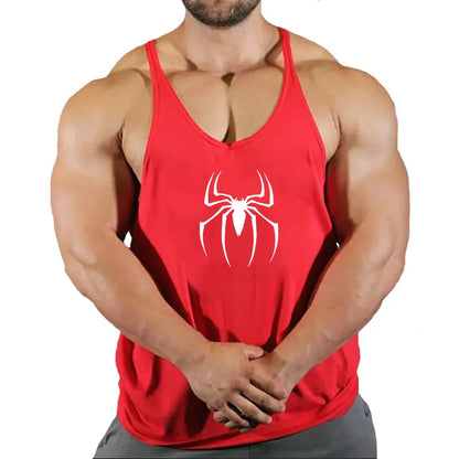 Spider Print Fitness Tank Top Fitness Shirt Muscle Men&