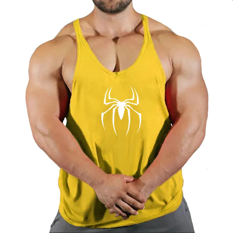 Spider Print Fitness Tank Top Fitness Shirt Muscle Men&