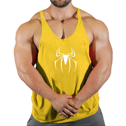 Spider Print Fitness Tank Top Fitness Shirt Muscle Men&