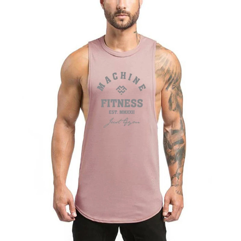 Gym Bodybuilding Workout Fitness T-Shirts Mens Casual Sport Sleeveless Singlets Summer Running Cotton Breathable Loose Tank Tops