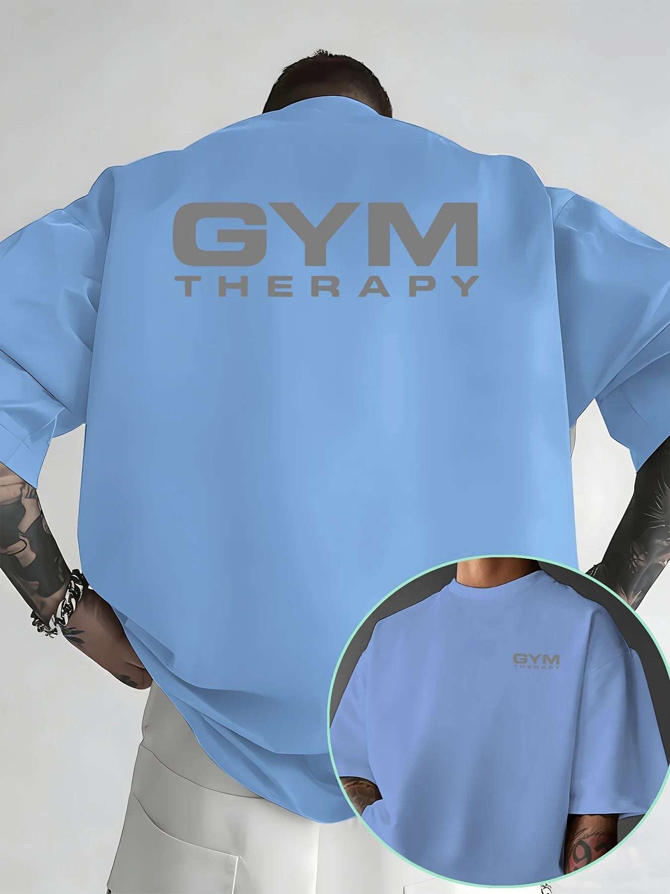 "Gym Therapy" Minimalist Print on Premium 100% Cotton Mens T Shirt Perfect for Summer Workout &amp; Casual Street Style