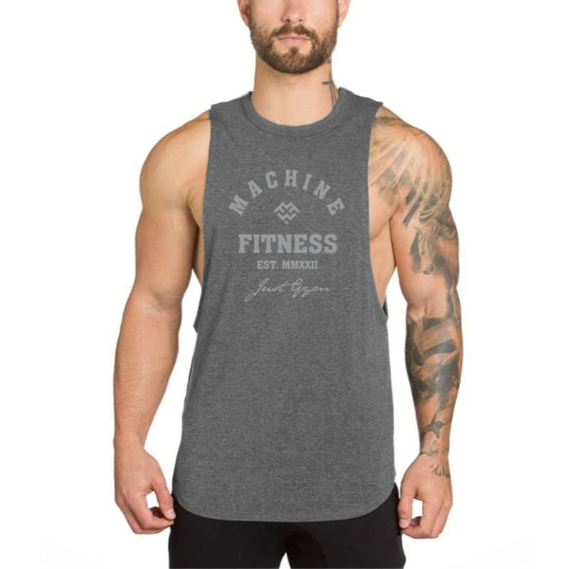 Gym Bodybuilding Workout Fitness T-Shirts Mens Casual Sport Sleeveless Singlets Summer Running Cotton Breathable Loose Tank Tops