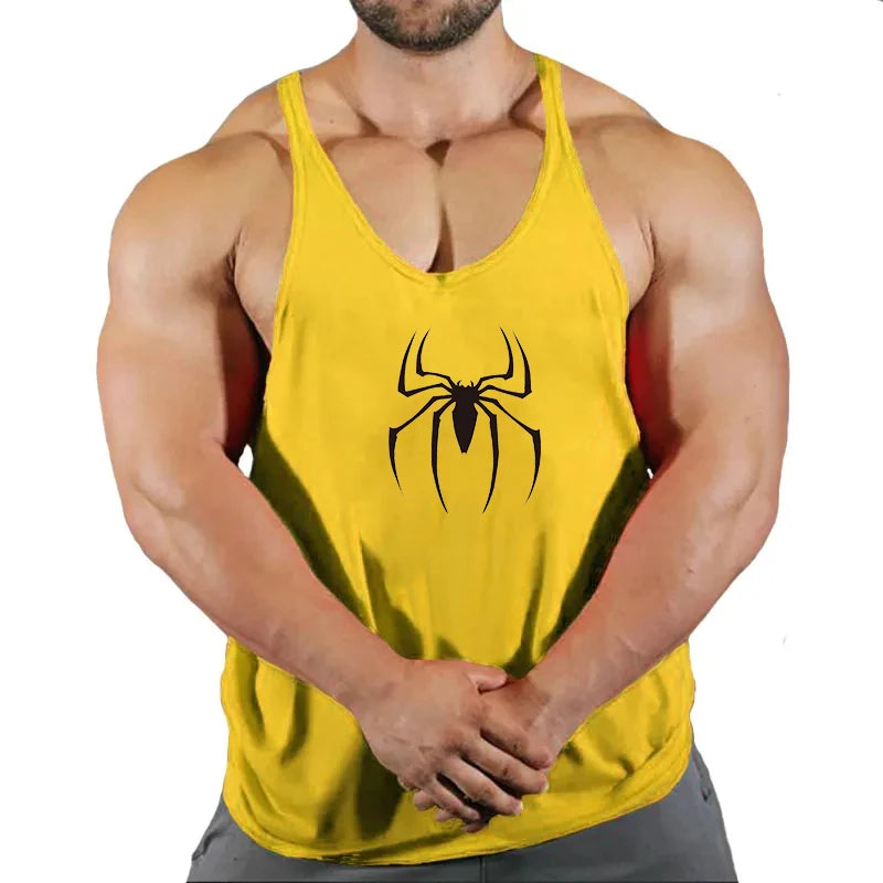 Spider Print Fitness Tank Top Fitness Shirt Muscle Men&