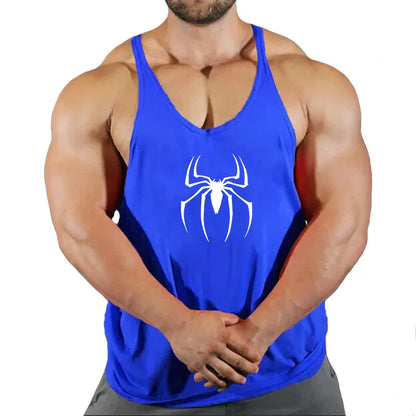 Spider Print Fitness Tank Top Fitness Shirt Muscle Men&