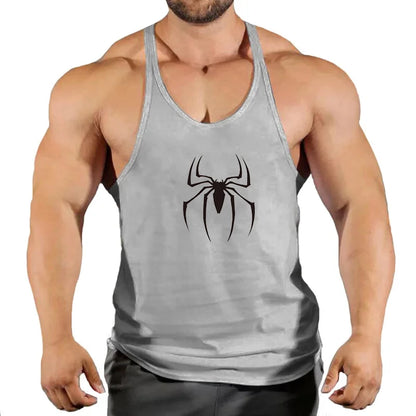 Spider Print Fitness Tank Top Fitness Shirt Muscle Men&