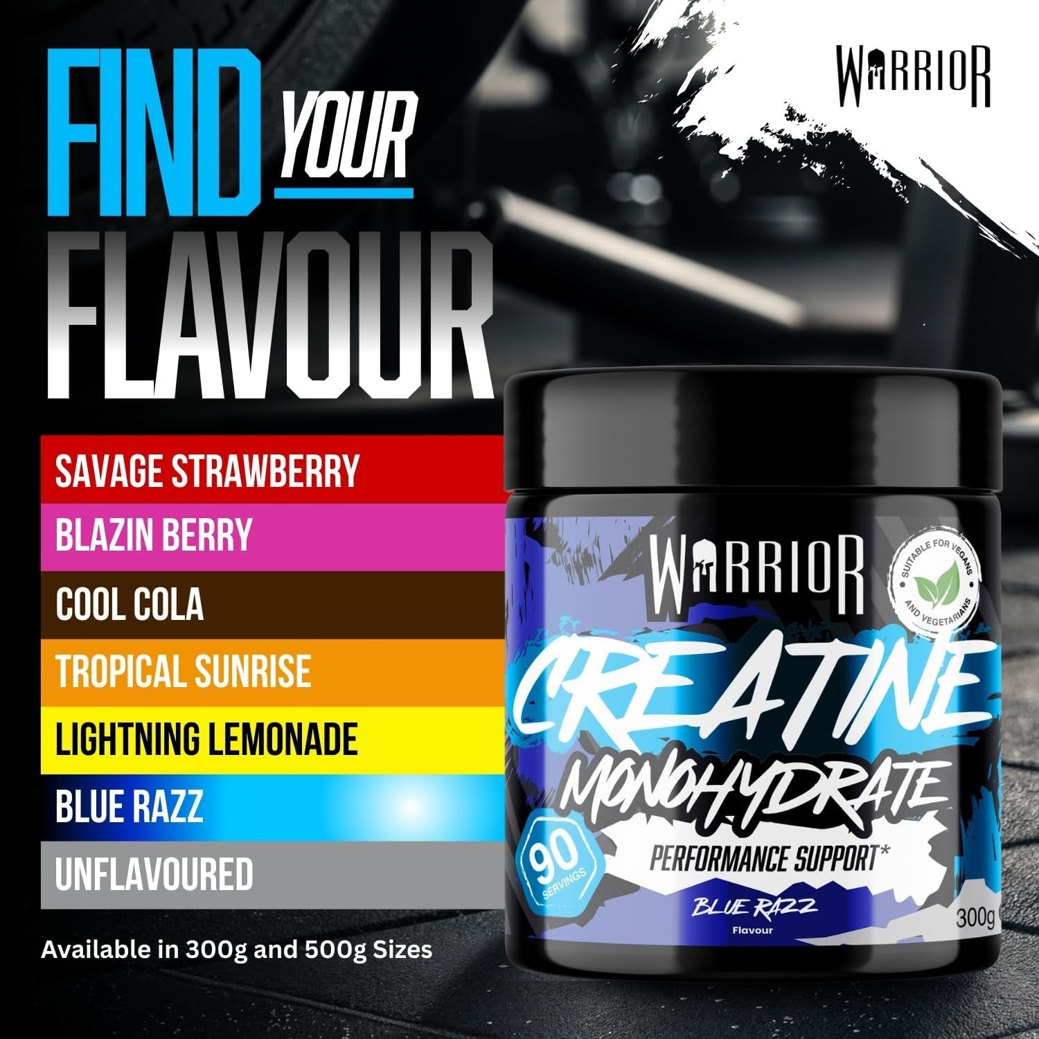 Flavoured Creatine Monohydrate Powder 300G (90 Servings) – Creatine Powder Drink, Creatine for Performance, Strength &amp; Recovery (Not Creatine Gummies or Tablets) – Blue Razz