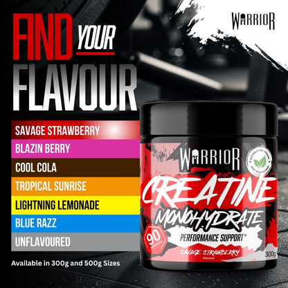 Flavoured Creatine Monohydrate Powder 300G (90 Servings) – Creatine Powder Drink, Creatine for Performance, Strength &amp; Recovery (Not Creatine Gummies or Tablets) – Savage Strawberry